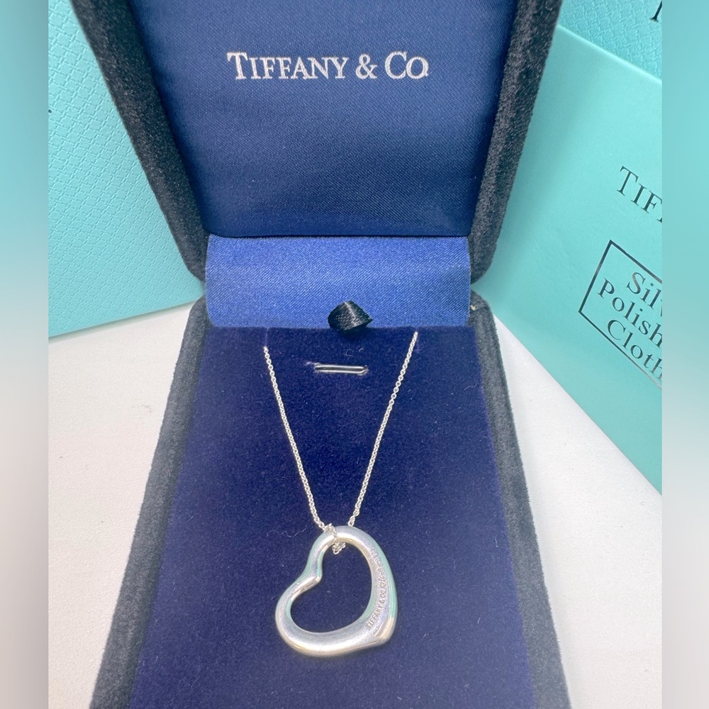 Tiffany & Co LARGE Elsa Peretti Open Heart 925 16in chain Pendant Rare Boxed Set - Picture 8 of 9